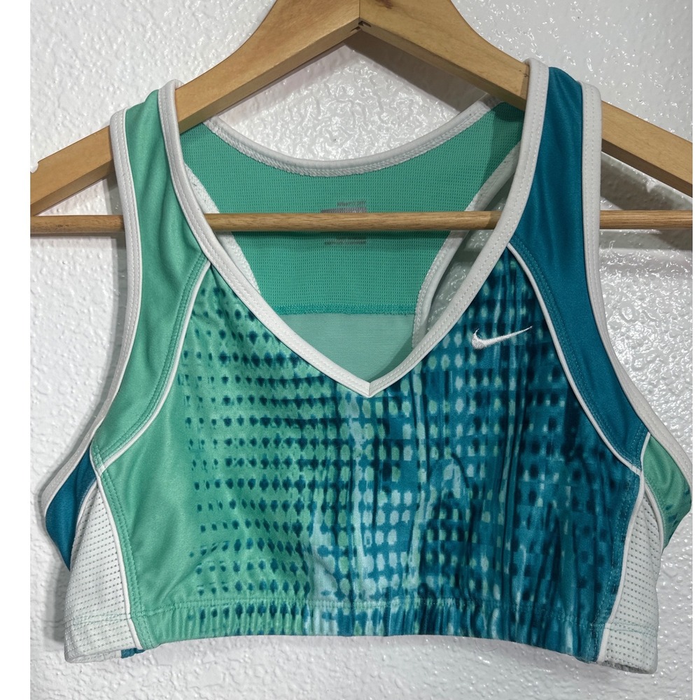 Nike Fit Dry Sports Bra Womens Medium Teal Green Digital Dot Print Racerback